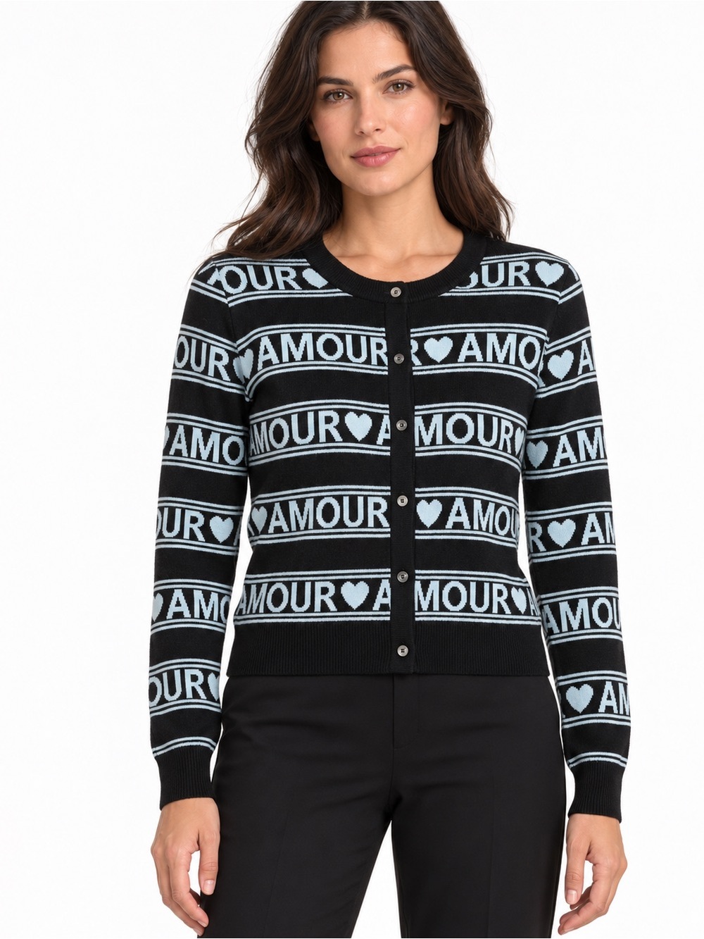 Cinq à Sept Tous Les Jours Amour Heart Cardigan Black Light Blue S